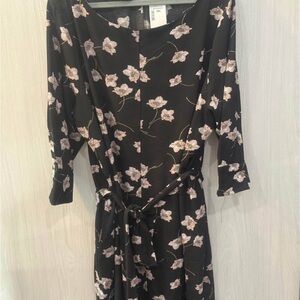 Ricki's Black and Pink Floral Long Sleeve Dress with Tie waist